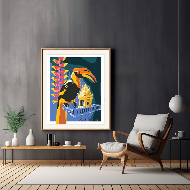 A4 size Art print Hornbill by the shrine