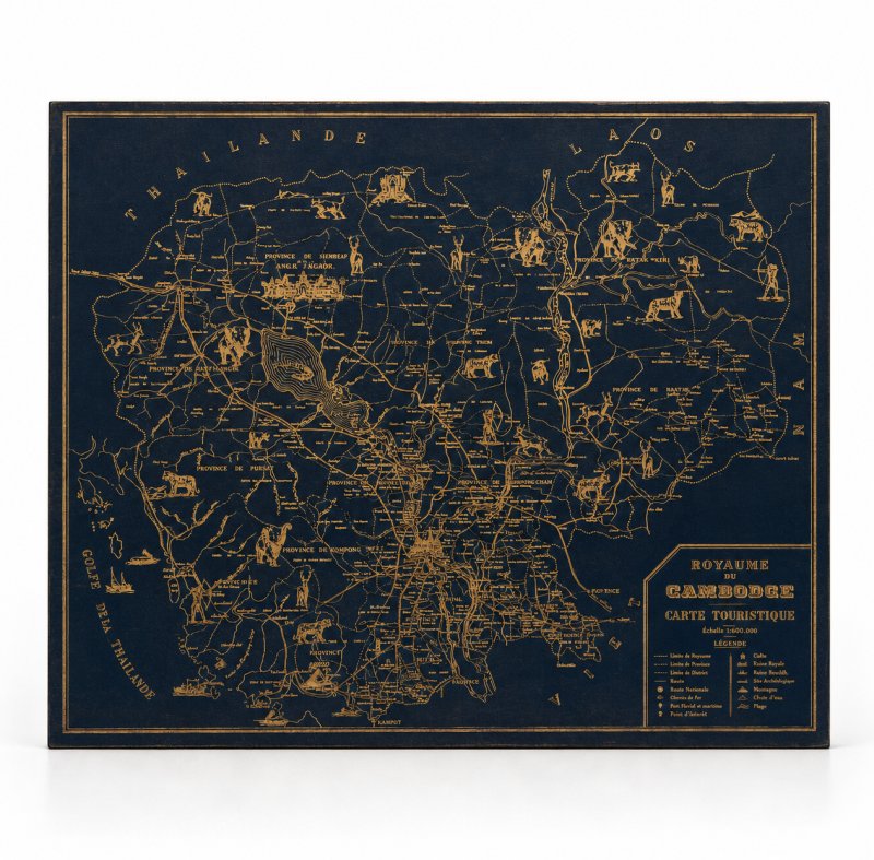 Vintage Cambodia Map french (48x40cm)