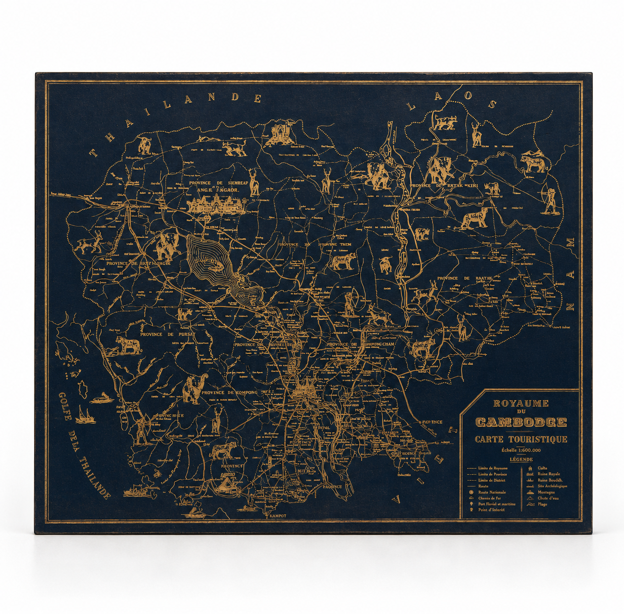 Vintage Cambodia Map french (48x40cm)