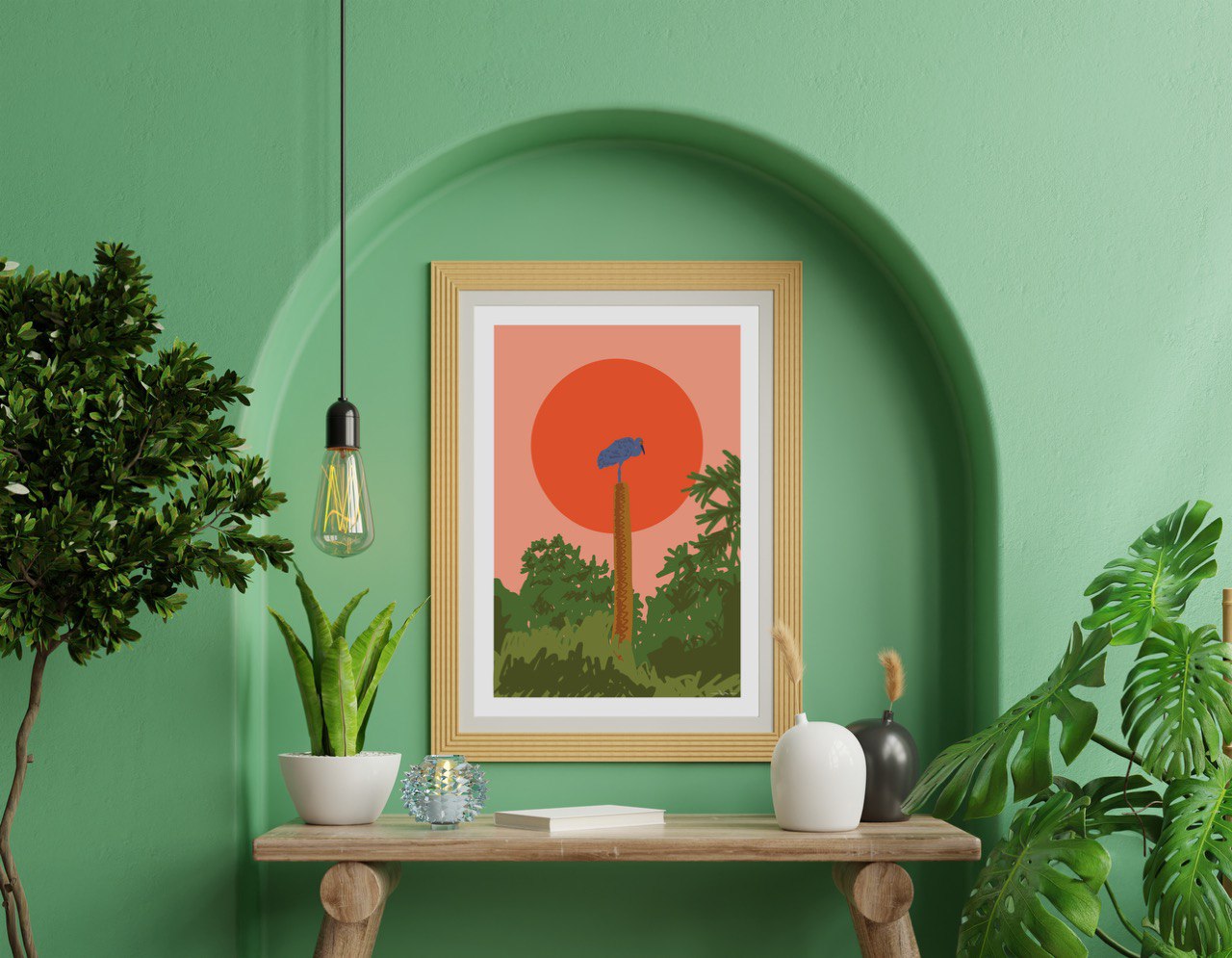 A3 size Art Print Crane on the Coconut tree