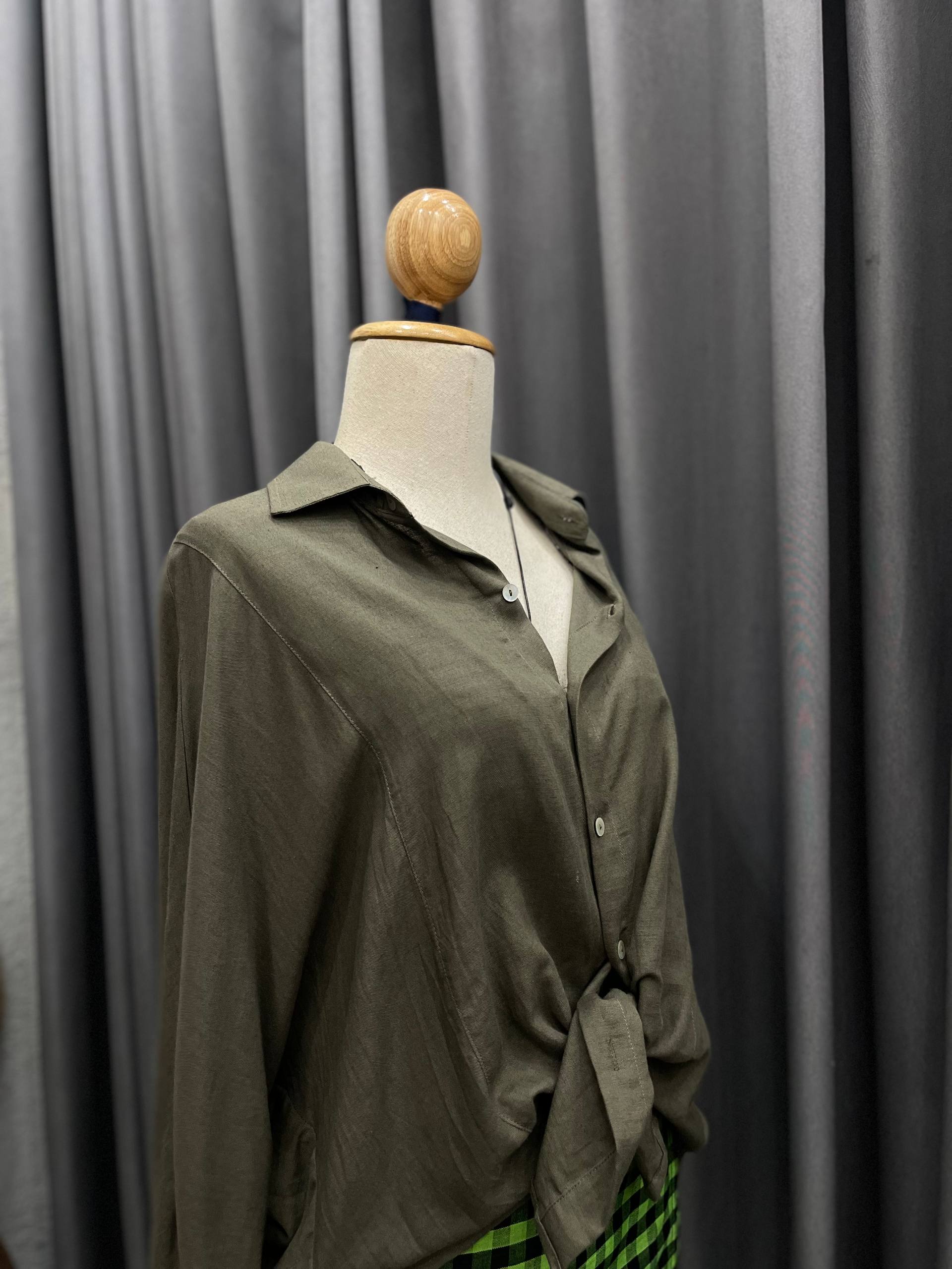 Oversized Boyfriend Shirt-Forest Green Cotton-One Size - photo 2