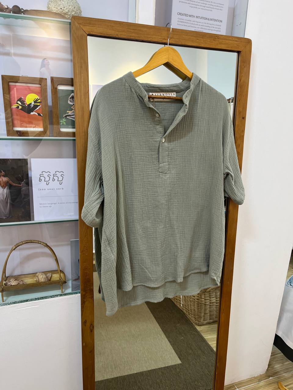 Men's: Collarless-Green-Size XL