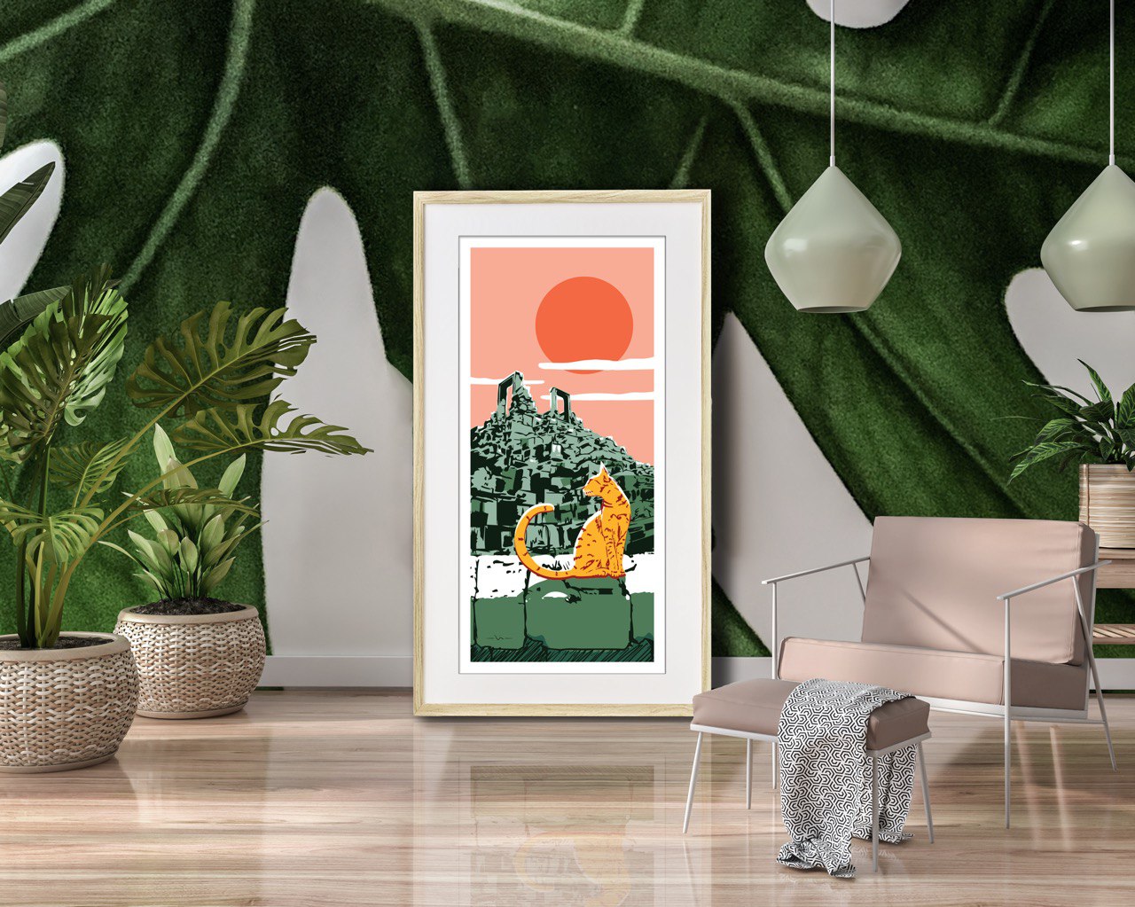 A4 size Art Print Cat in the Temple