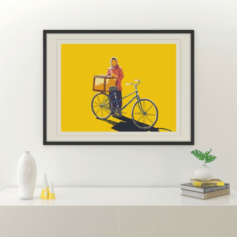 A4 size Art print old lady with snacks